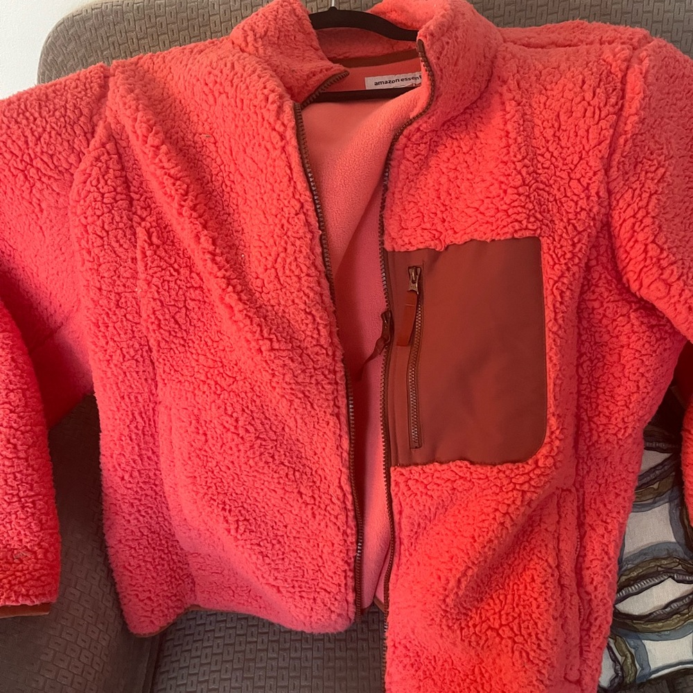 Pink Sherpa Jacket with Brown Pocket